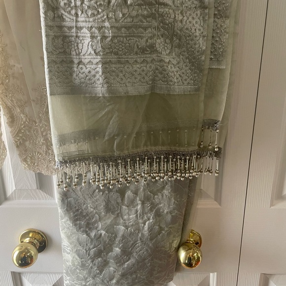 Designer 3 piece Pakistani formal wear light green, Rizwan Ahmed - Picture 9 of 10